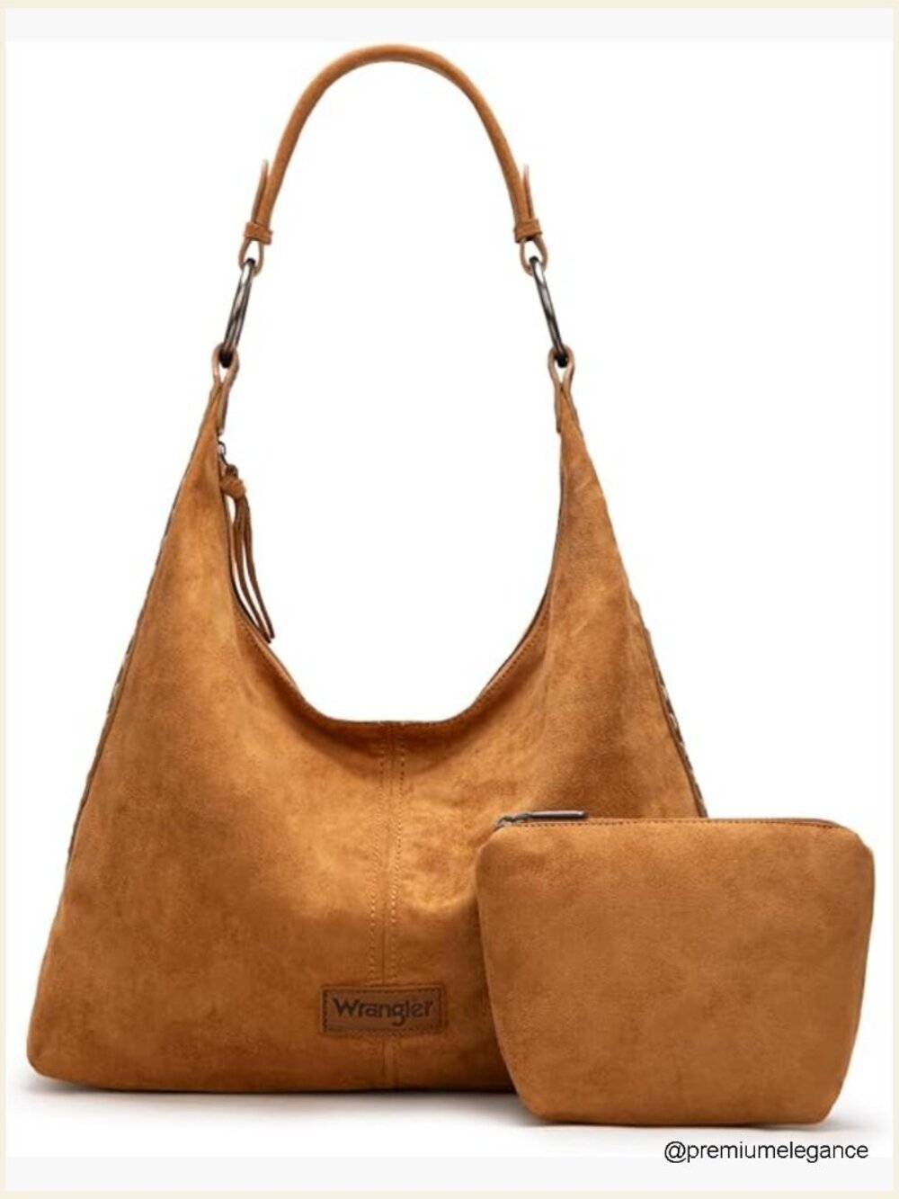 Suede Hobo Purse Set with Zippered Pouch Slouchy Shoulder Bag